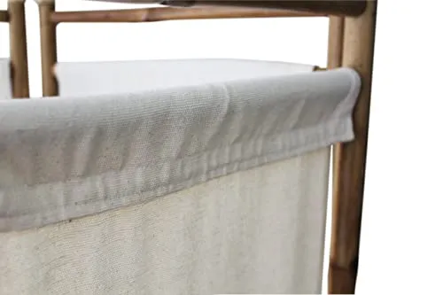 Paravent en Polycoton et Bambou - Naturel - Blanc et Marron - Panneaux en Coton - 160x120 cm