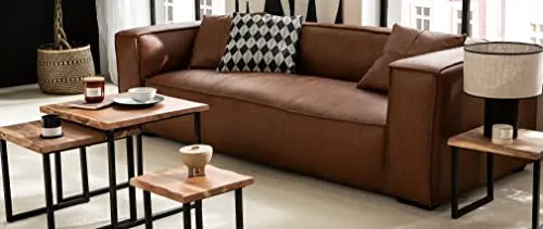 Miliboo Canapé Vintage 3 Places Cuir Marron et Bois Noir Cobain