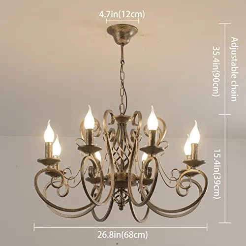 Ganeed lustres, 8 lumières bronze français pays pendentif lustre, luminaire suspendu en métal Vintage rustique luminaire suspendu réglable, salon lumière, lustre de cuisine