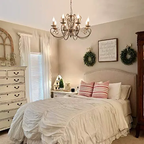 Ganeed lustres, 8 lumières bronze français pays pendentif lustre, luminaire suspendu en métal Vintage rustique luminaire suspendu réglable, salon lumière, lustre de cuisine