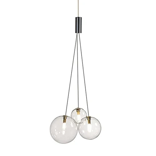 Euone_Clothes Suspension Boule de Verre Moderne à 3 Lumières à DEL, Groupe de Lampes Suspendues Luminaire de Plafond d'îlot de Cuisine Simple Lustre de Salle à manger (Transparent) GYDD-0718-1
