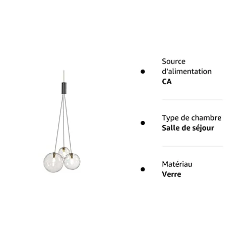 Euone_Clothes Suspension Boule de Verre Moderne à 3 Lumières à DEL, Groupe de Lampes Suspendues Luminaire de Plafond d'îlot de Cuisine Simple Lustre de Salle à manger (Transparent) GYDD-0718-1