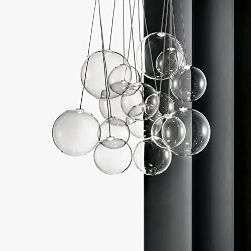 Euone_Clothes Suspension Boule de Verre Moderne à 3 Lumières à DEL, Groupe de Lampes Suspendues Luminaire de Plafond d'îlot de Cuisine Simple Lustre de Salle à manger (Transparent) GYDD-0718-1