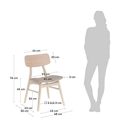 Kave Home - Chaise Selia en Bois d'hévéa Massif et placage de chêne avec revêtement Gris Clair