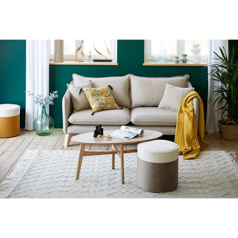 Miliboo Canapé 3 Places éco-Responsable en Tissu Beige Clair et Bois Clair Forest
