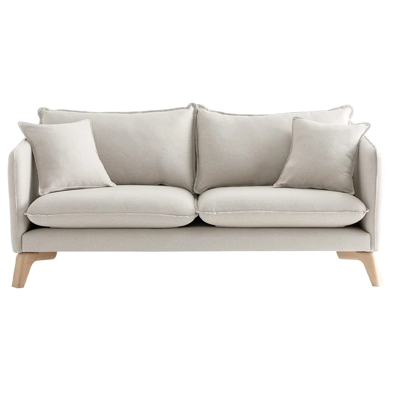 Miliboo Canapé 3 Places éco-Responsable en Tissu Beige Clair et Bois Clair Forest