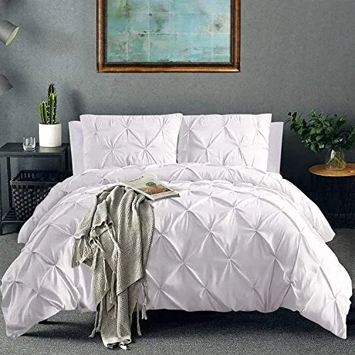 Sedefen Blanc Housse de Couette 220x240cm Pintuck avec Fermeture Éclair - Ado Fille Adulte Parure de Lit 2 Personnes en Microfibre + 2 taie d'oreiller 65x65cm