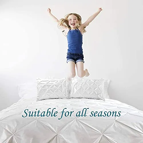 Sedefen Blanc Housse de Couette 220x240cm Pintuck avec Fermeture Éclair - Ado Fille Adulte Parure de Lit 2 Personnes en Microfibre + 2 taie d'oreiller 65x65cm
