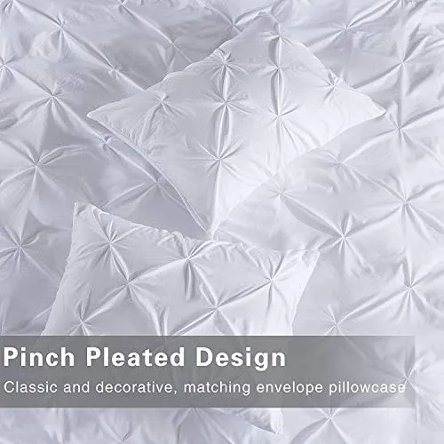 Sedefen Blanc Housse de Couette 220x240cm Pintuck avec Fermeture Éclair - Ado Fille Adulte Parure de Lit 2 Personnes en Microfibre + 2 taie d'oreiller 65x65cm