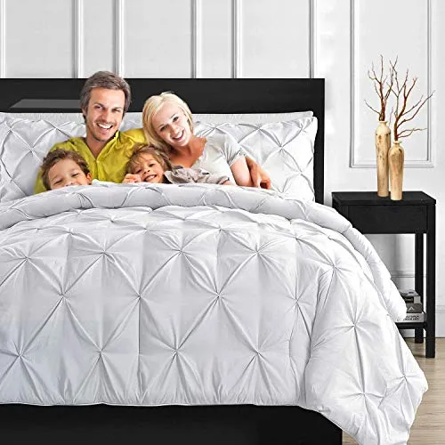 Sedefen Blanc Housse de Couette 220x240cm Pintuck avec Fermeture Éclair - Ado Fille Adulte Parure de Lit 2 Personnes en Microfibre + 2 taie d'oreiller 65x65cm