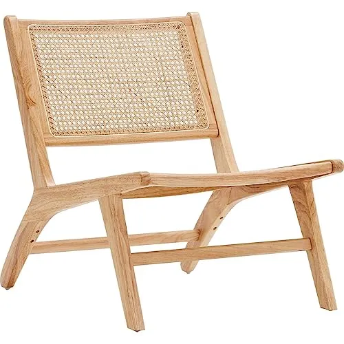 HOMIFAB Fauteuil Lounge en Bois Massif et cannage - Zuma
