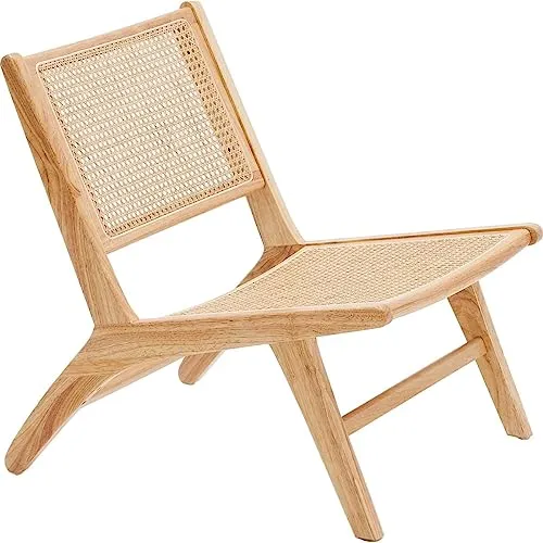 HOMIFAB Fauteuil Lounge en Bois Massif et cannage - Zuma