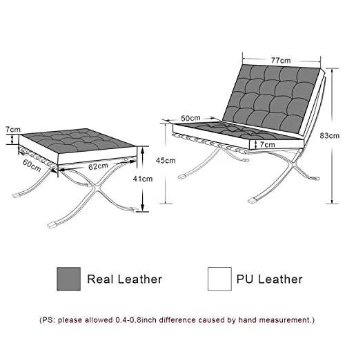 Fauteuil de salon classique - Pliable - En cuir véritable - Avec cadre en acier inoxydable - Pour chambre à coucher, salon, salle de lecture (noir, avec ottomane)
