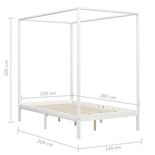 vidaXL Cadre de Lit à Baldaquin Lit Double Lit Adulte Lit Coffre Sommier à Lattes Chambre à Coucher Maison Blanc 140x200 cm Bois de Pin Massif