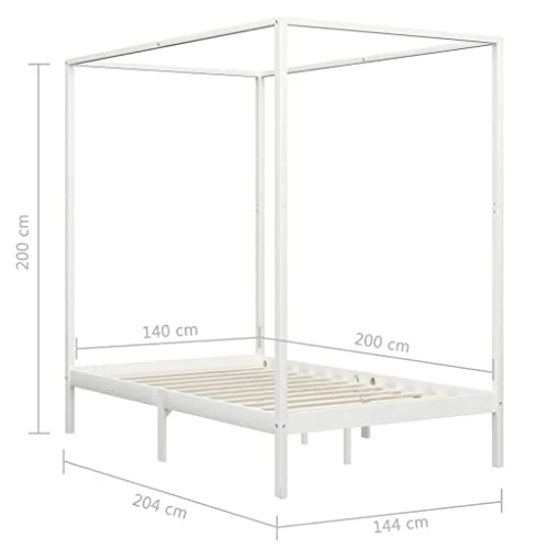 vidaXL Cadre de Lit à Baldaquin Lit Double Lit Adulte Lit Coffre Sommier à Lattes Chambre à Coucher Maison Blanc 140x200 cm Bois de Pin Massif