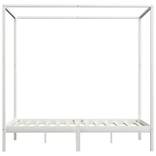 vidaXL Cadre de Lit à Baldaquin Lit Double Lit Adulte Lit Coffre Sommier à Lattes Chambre à Coucher Maison Blanc 140x200 cm Bois de Pin Massif