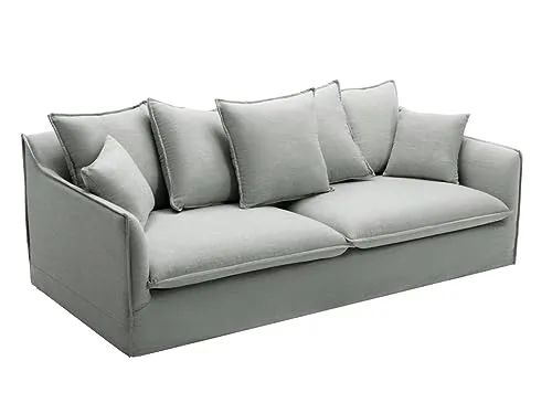 Vente-unique Canapé 3 Places en Tissu et Lin Gris SANKA