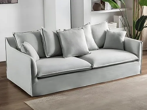 Vente-unique Canapé 3 Places en Tissu et Lin Gris SANKA