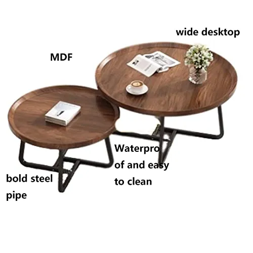 Table basse industrielle ronde – Tables basses pour le salon, table à thé moderne de loisirs, table centrale pour le salon, salle à manger, tables gigognes pour les petits espaces (couleur : noyer,