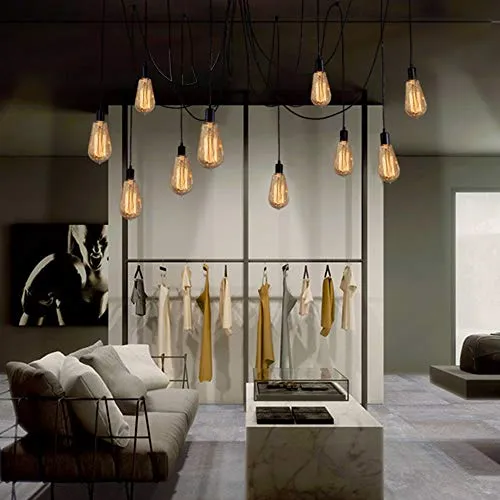 YNXing - Suspension Edison vintage - Réglable - Lampe suspendue - Luminaire industriel - Lustre noir - 1, 3, 5, 6 têtes - 8 supports de lampe