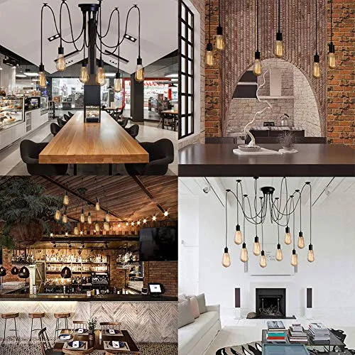 YNXing - Suspension Edison vintage - Réglable - Lampe suspendue - Luminaire industriel - Lustre noir - 1, 3, 5, 6 têtes - 8 supports de lampe