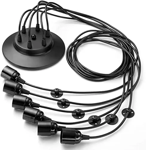 YNXing - Suspension Edison vintage - Réglable - Lampe suspendue - Luminaire industriel - Lustre noir - 1, 3, 5, 6 têtes - 8 supports de lampe