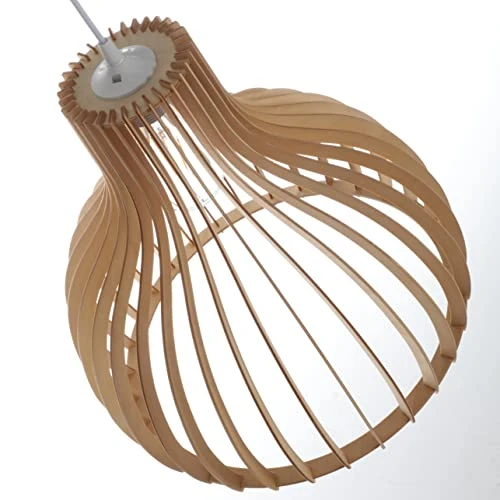 LUSSIOL, Luminaire Helsinki M, abat-jour design en lamelles de bois naturel, ampoule culot E27 x 60 W maxi, diam. 36 x H. 36 cm, câble blanc fourni, idéal pour salon, chambre, couloir, restaurant, bar