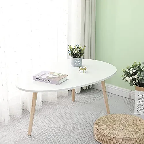 ShiShi Lot de 2 Table Basse Gigogne Scandinave, Table d'appoint Assis sur Le Sol, Table de Salon avec Peids en Hêtre, Tables Gigogne en Bois, Table Basse Moderne (Blanc 98×64×40 cm, Gris 88×48×34 cm)