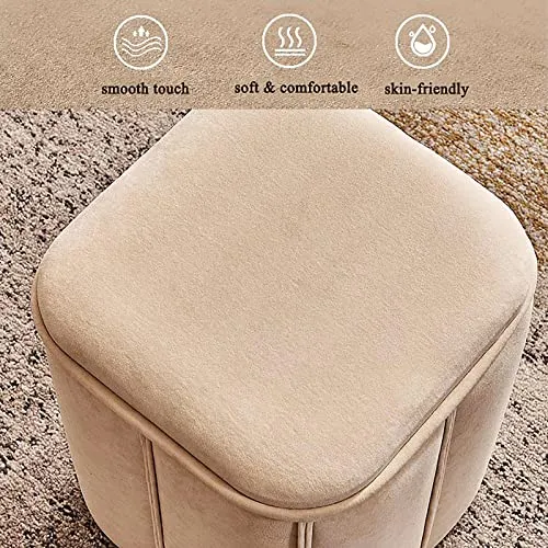 KAYEF Petit Pouf avec Rangement, Pouf de Rangement en Velours Repose-Pieds, Mignon Repose-Pieds canapé Tabouret Cube Pouf pour Salon Chambre entrée-Orange 32x32x37cm(13x13x15inch)