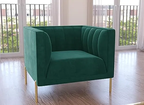 Deco In Paris Fauteuil Moderne en Velours Vert Pieds doré Roby
