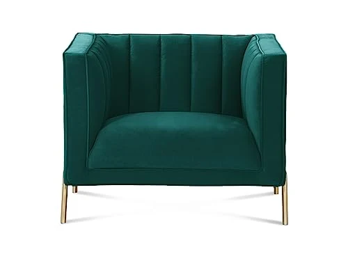 Deco In Paris Fauteuil Moderne en Velours Vert Pieds doré Roby