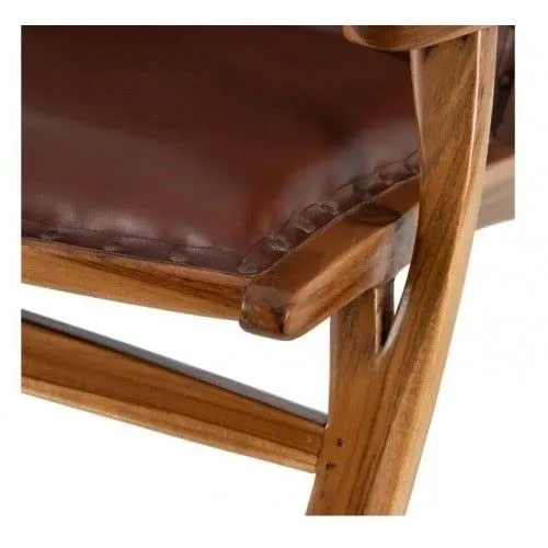 DENZZO - Fauteuil Confort Cuir Cognac et Bois
