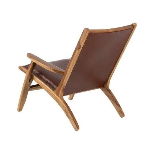 DENZZO - Fauteuil Confort Cuir Cognac et Bois
