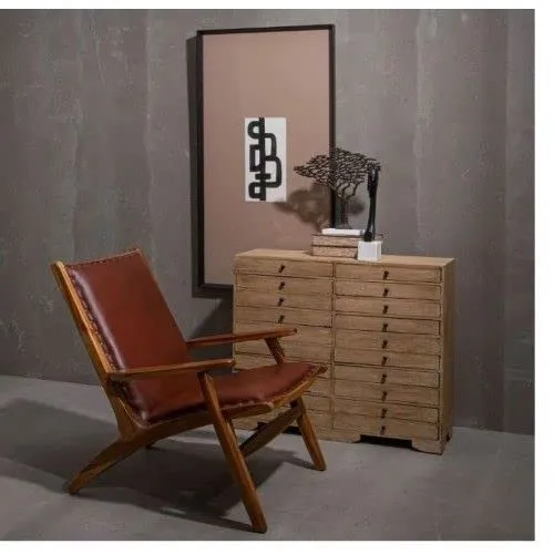 DENZZO - Fauteuil Confort Cuir Cognac et Bois