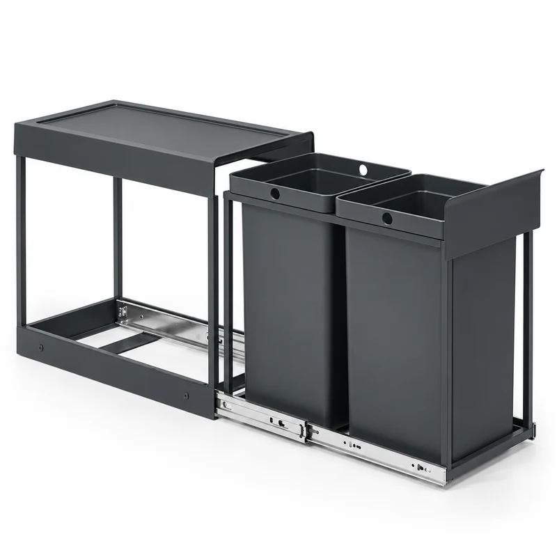 Poubelle sous évier coulissante 2x15L – Double compartiment de tri