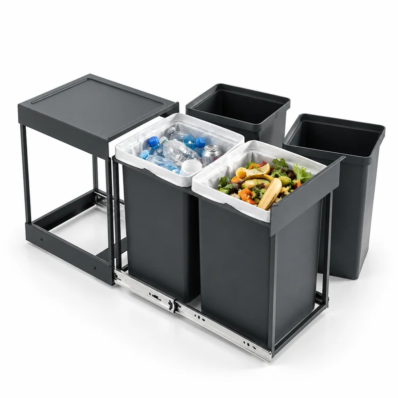 Poubelle sous évier coulissante 2x15L – Double compartiment de tri