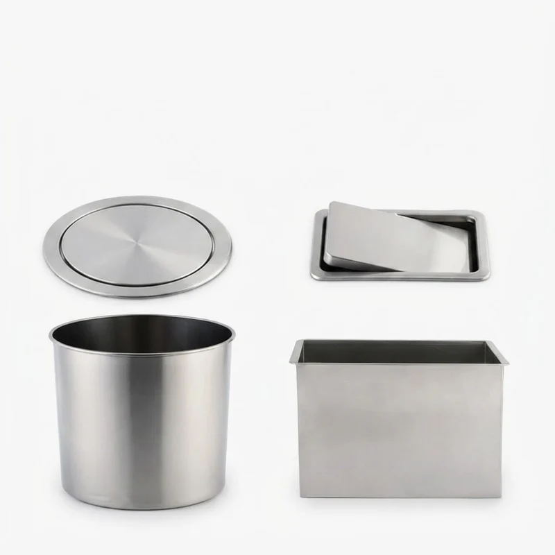 Poubelle encastrable ronde en inox pour plan de travail