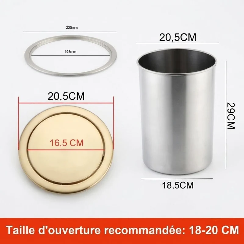 Poubelle encastrable ronde en inox pour plan de travail