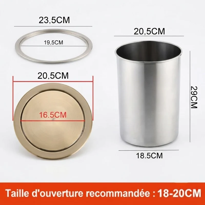 Poubelle encastrable ronde en inox pour plan de travail