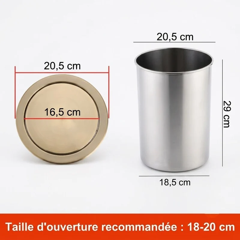Poubelle encastrable ronde en inox pour plan de travail