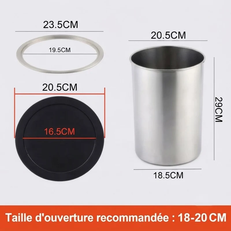 Poubelle encastrable ronde en inox pour plan de travail