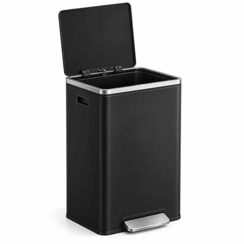 Poubelle cuisine 50L noire en acier – Design élégant et robuste