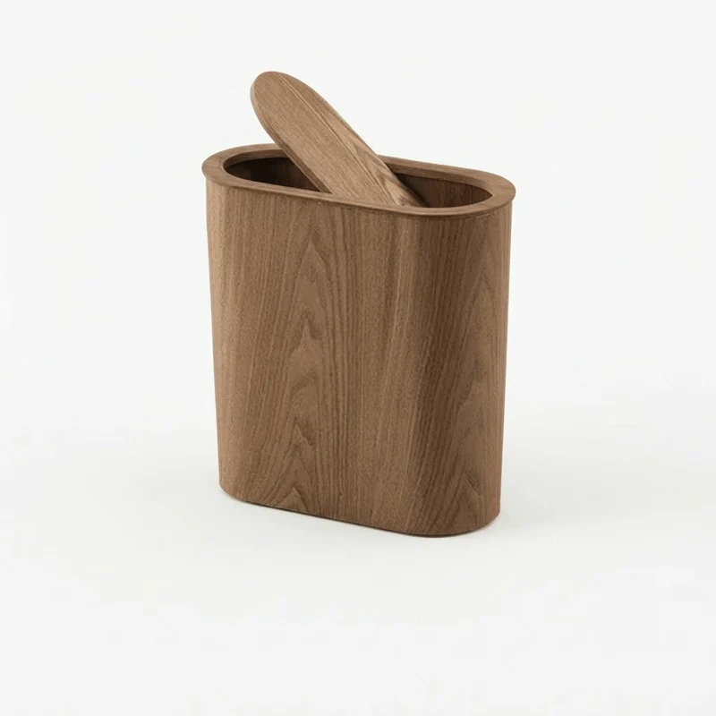 Poubelle Cuisine Design en Bois Rectangulaire avec Couvercle Basculant