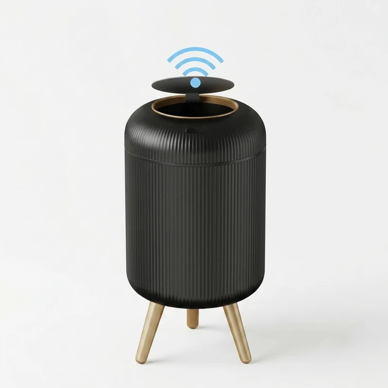 Poubelle automatique intelligente 10L - Design épuré avec pieds bois