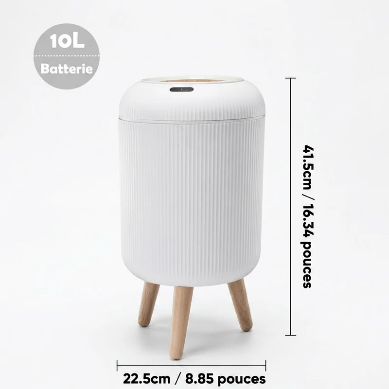 Poubelle automatique intelligente 10L - Design épuré avec pieds bois