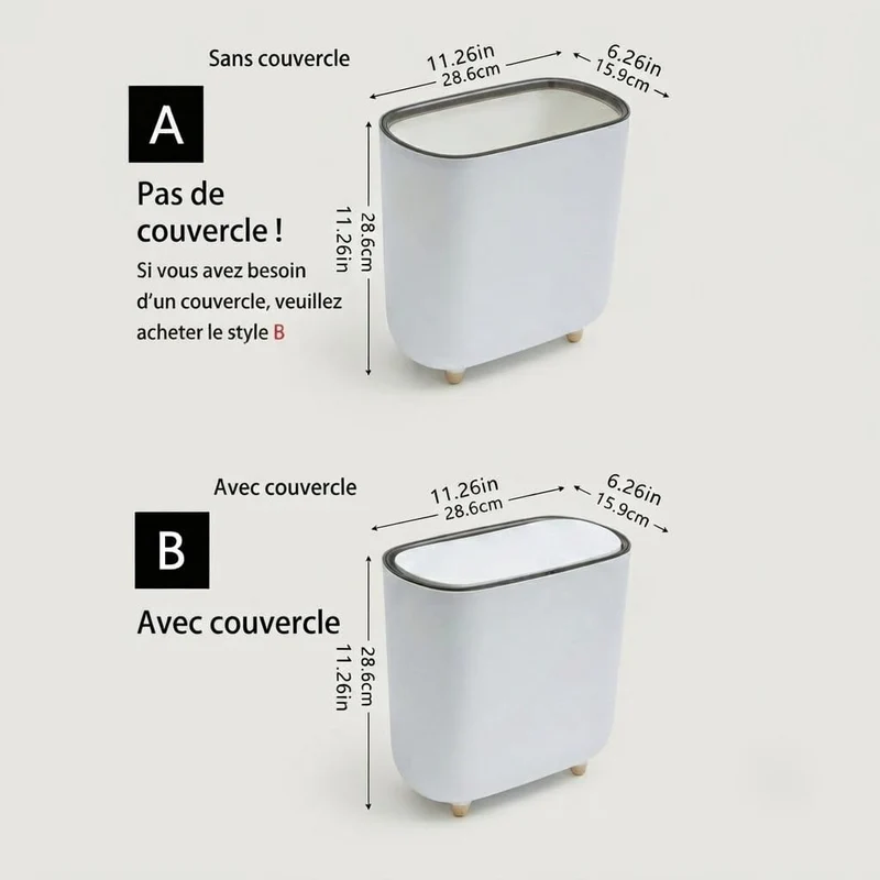 Petite poubelle de salle de bain design - Format étroit 8L