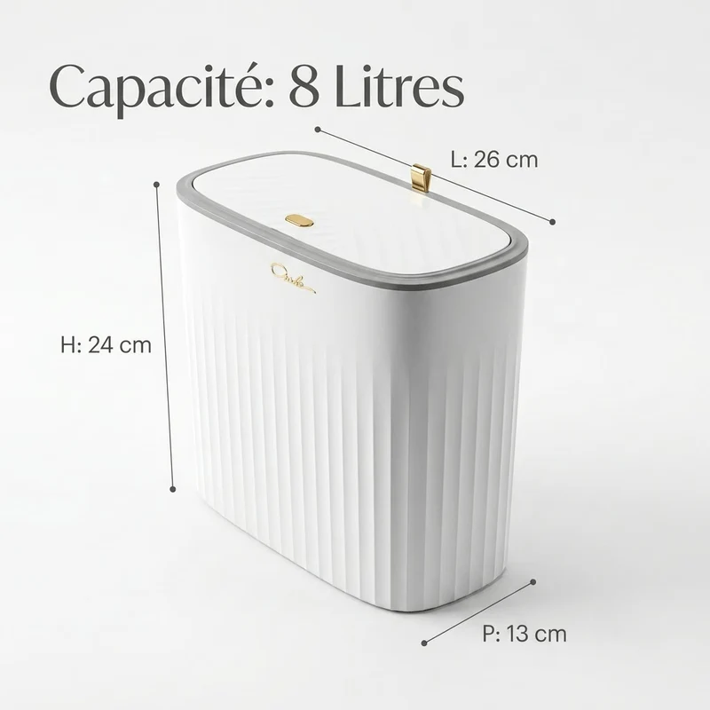 Petite poubelle de salle de bain design - Format étroit 8L