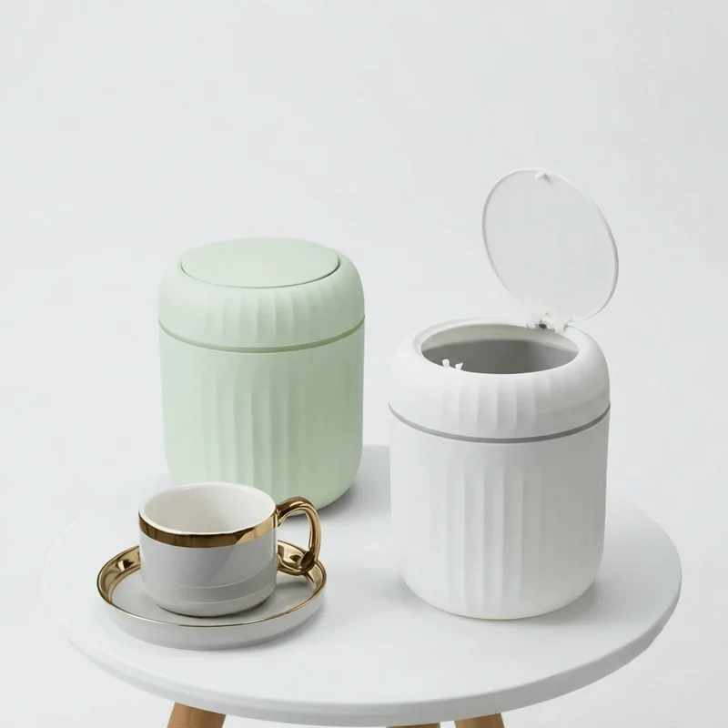 Mini Poubelle de Bureau Design avec Couvercle Cannelé