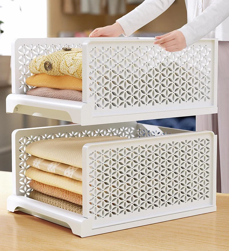 Joybos®Boîte de Rangement Blanche Empilable pour Vêtement