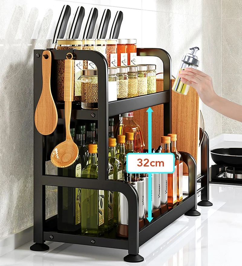 Joybos® Organisateur de comptoir de cuisine à 2 niveaux avec portepour ustensiles F57